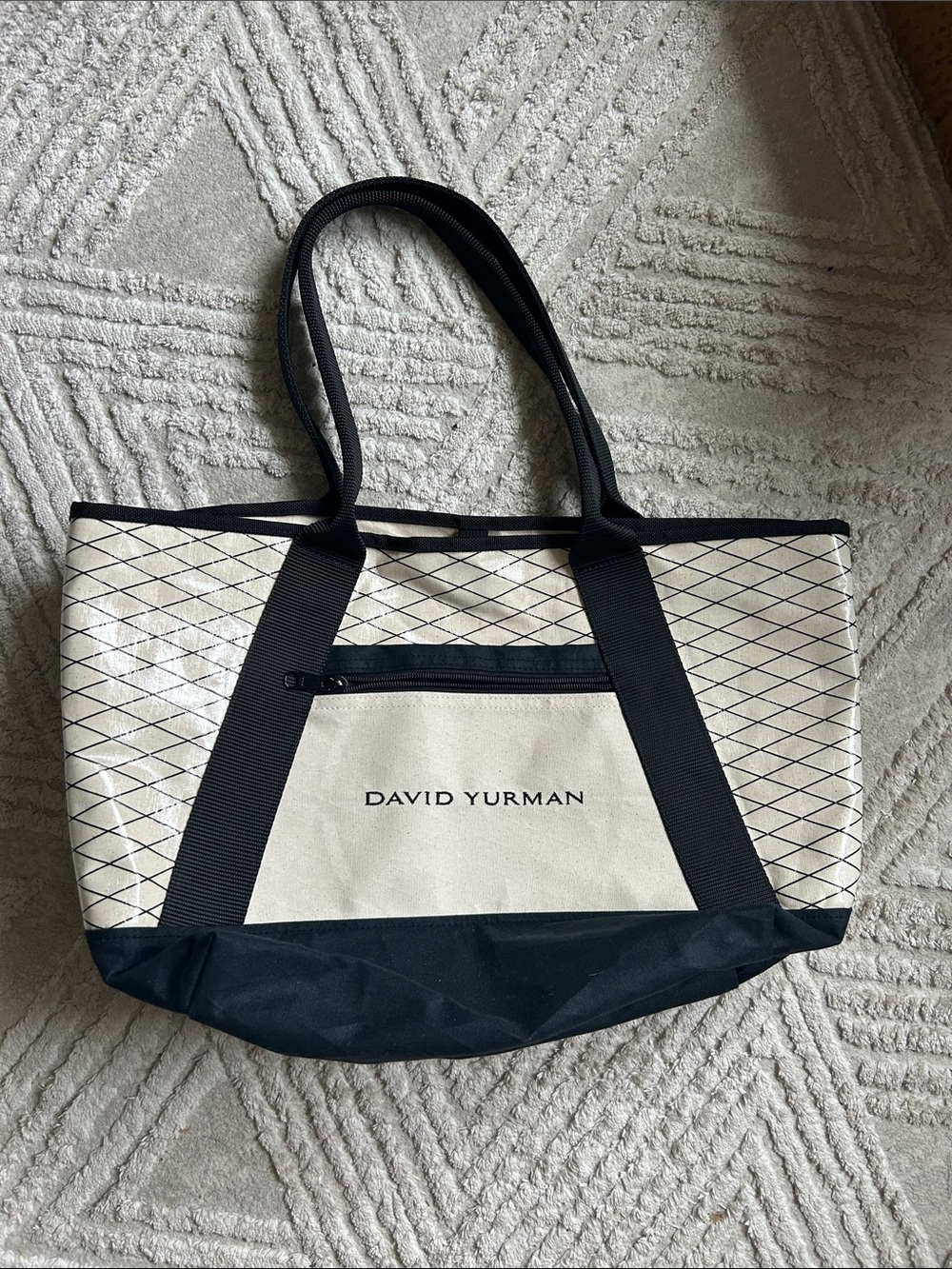 David Yurman Black and Cream Canvas Tote with Exterior Zip